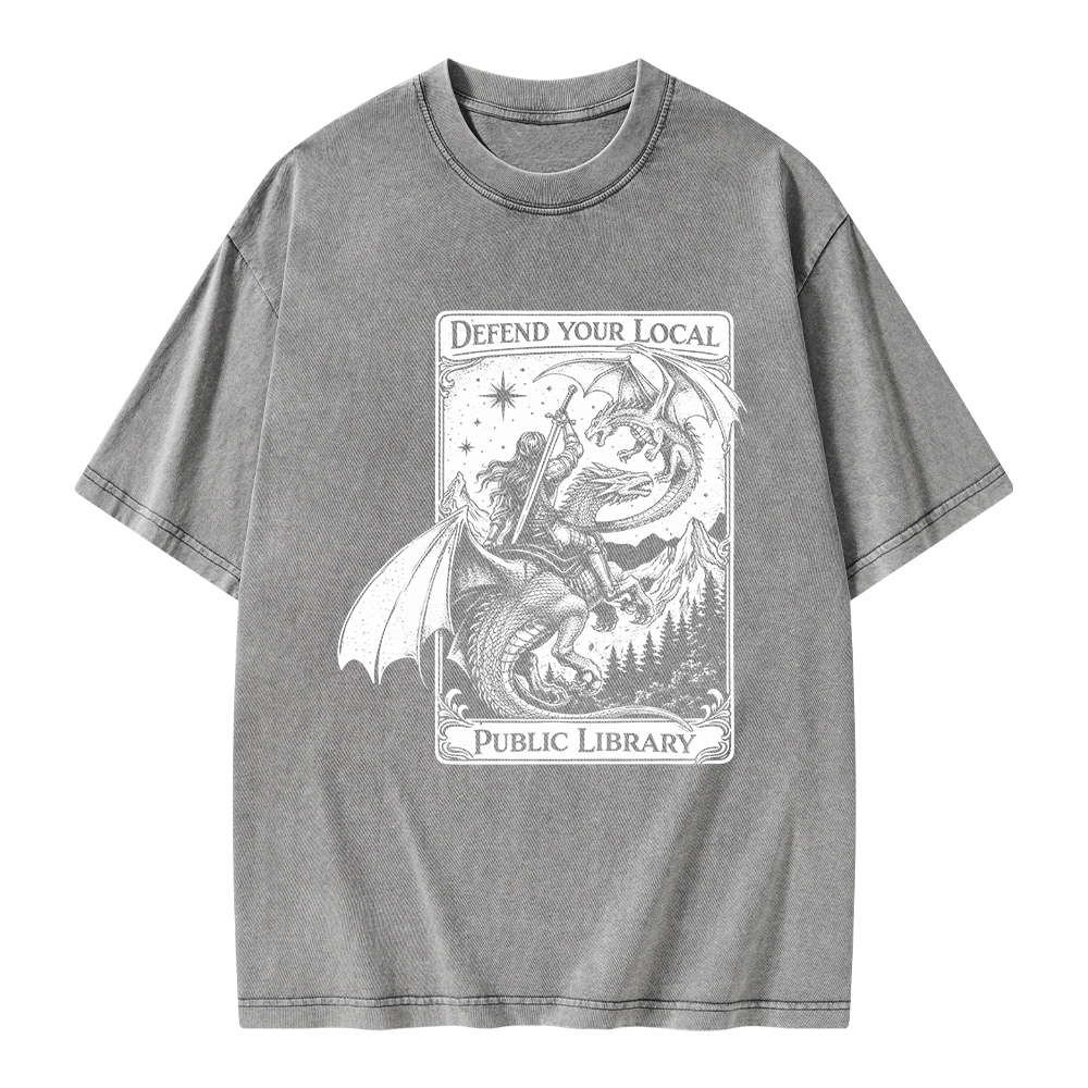 Pagewings Defend Your Local Public Library Unisex Washed T-shirt