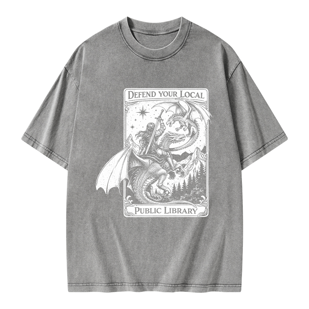 Pagewings Defend Your Local Public Library Unisex Washed T-shirt