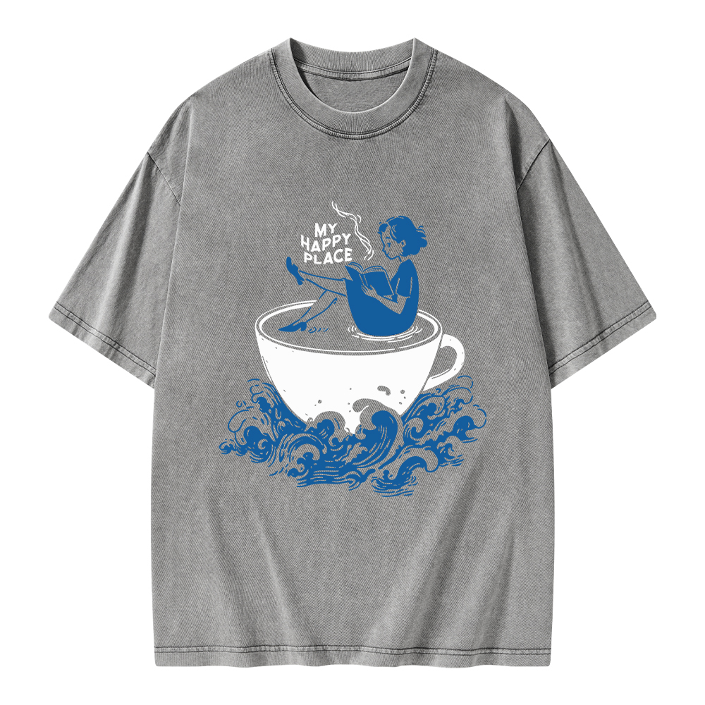Pagewings My Happy Place Unisex Washed T-shirt