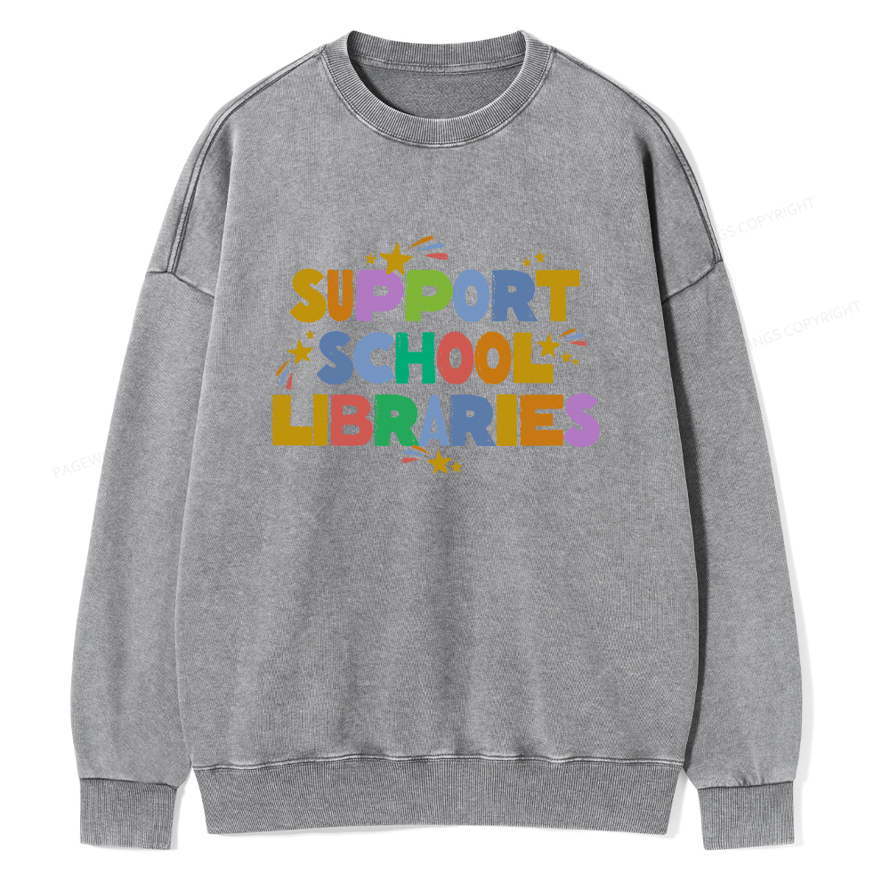 Pagewings Support School Libraries Unisex Washed Sweatshirt