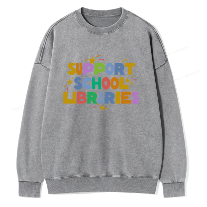 Pagewings Support School Libraries Unisex Washed Sweatshirt