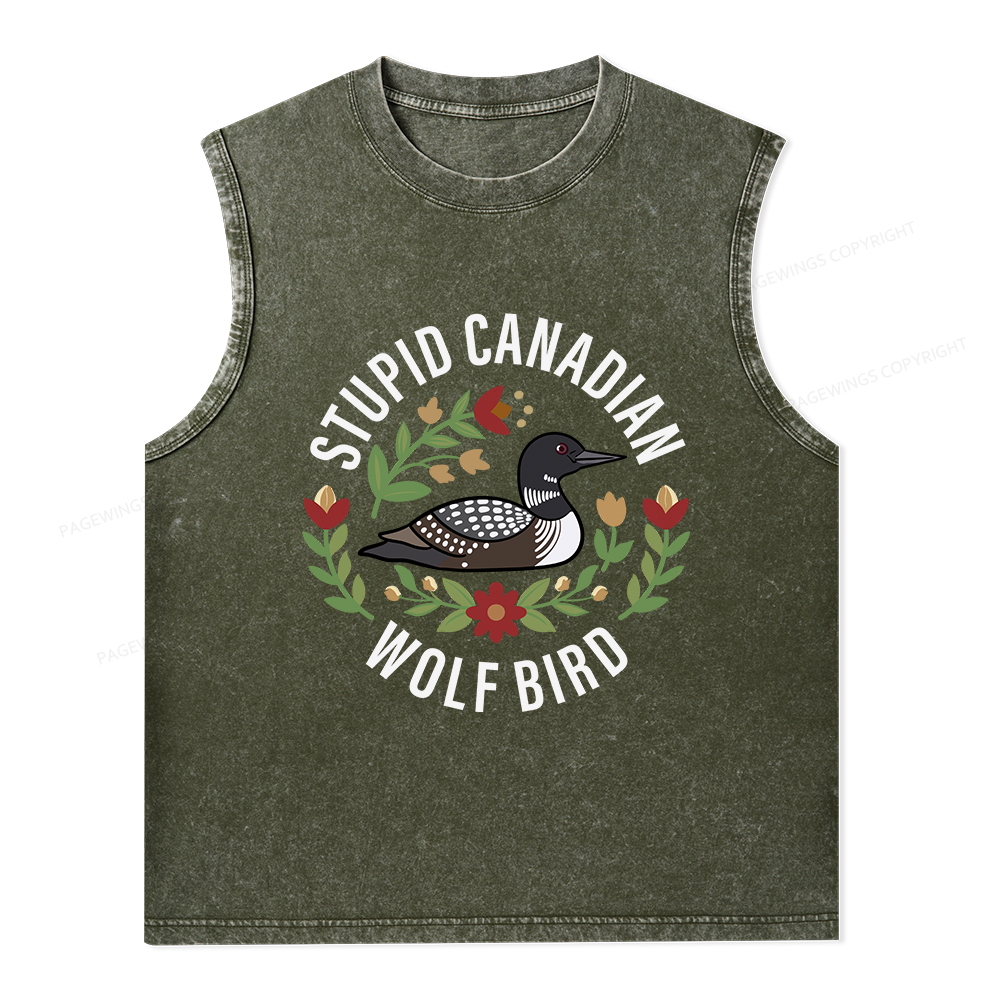 Pagewings Stupid Canadian Wolf Bird Unisex Washed Tank Top