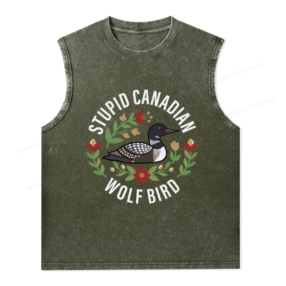Pagewings Stupid Canadian Wolf Bird Unisex Washed Tank Top