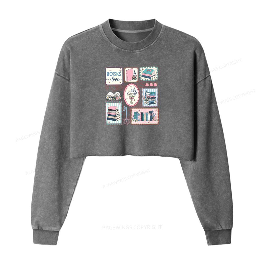 Pagewings Retro Book Club Washed Crop Sweatshirt