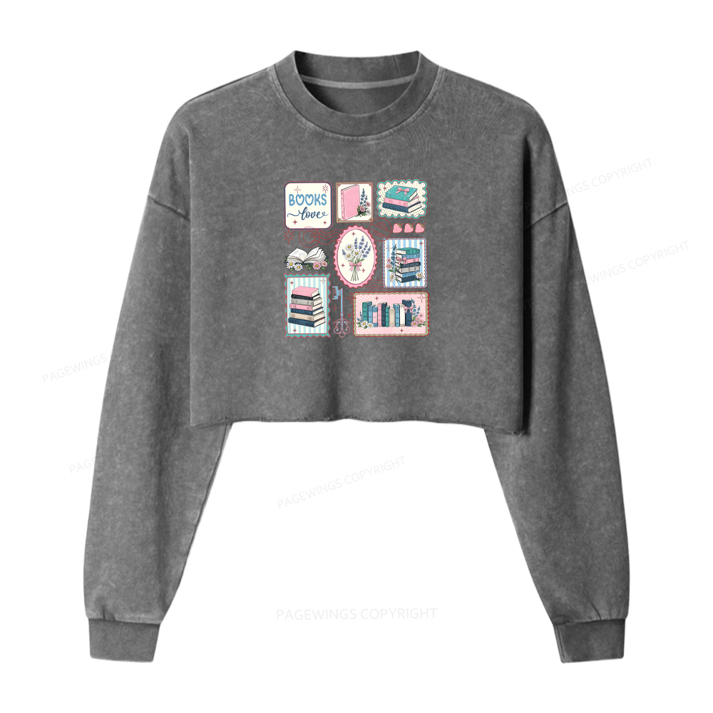 Pagewings Retro Book Club Washed Crop Sweatshirt