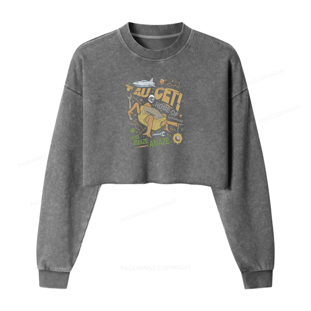 Pagewings Sci-Fi Book Lover Washed Crop Sweatshirt