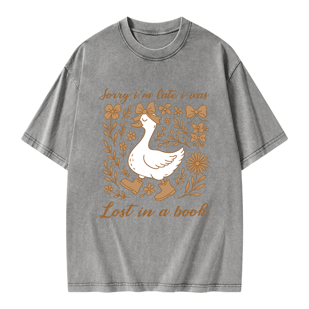 Pagewings Sorry I'm Late I Was Lost In A Book Unisex Washed T-shirt