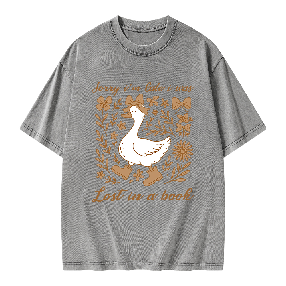 Pagewings Sorry I'm Late I Was Lost In A Book Unisex Washed T-shirt