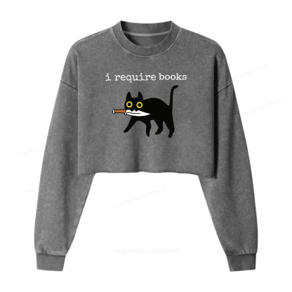Pagewings I Require Books Washed Crop Sweatshirt