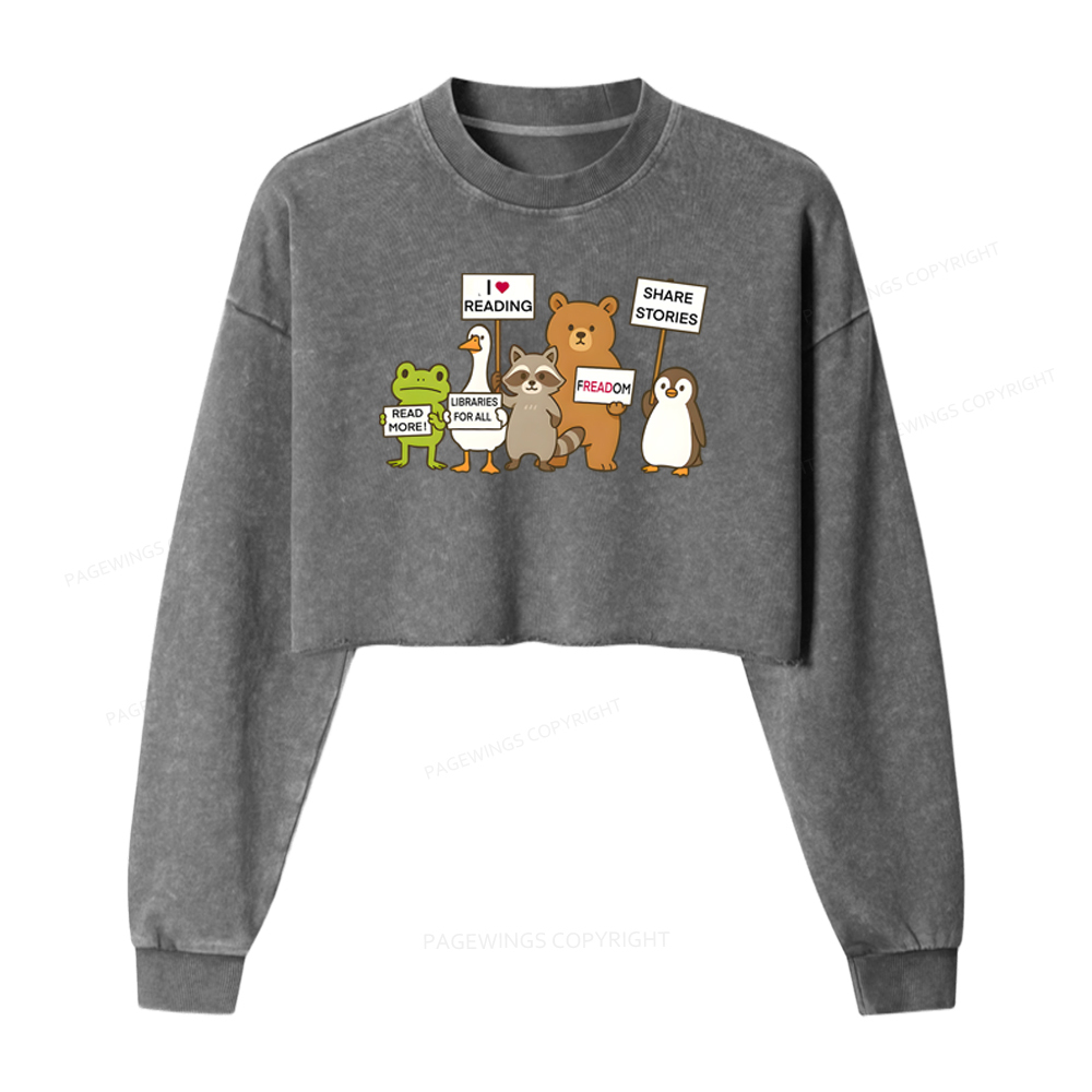 Pagewings Animals Protest Washed Crop Sweatshirt