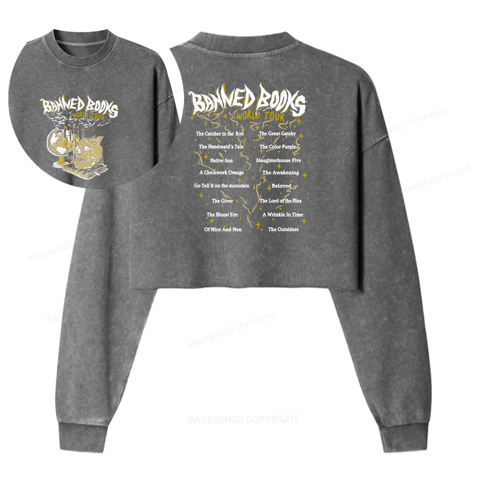 Pagewings Banned Books World Tour Women Washed Crop Sweatshirt