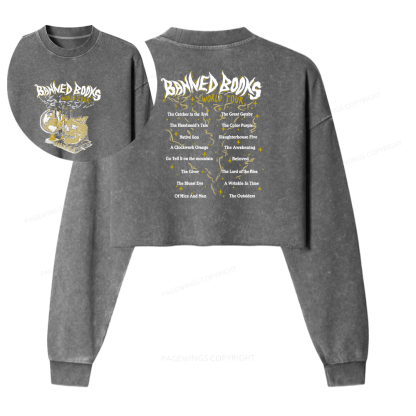 Pagewings Banned Books World Tour Women Washed Crop Sweatshirt