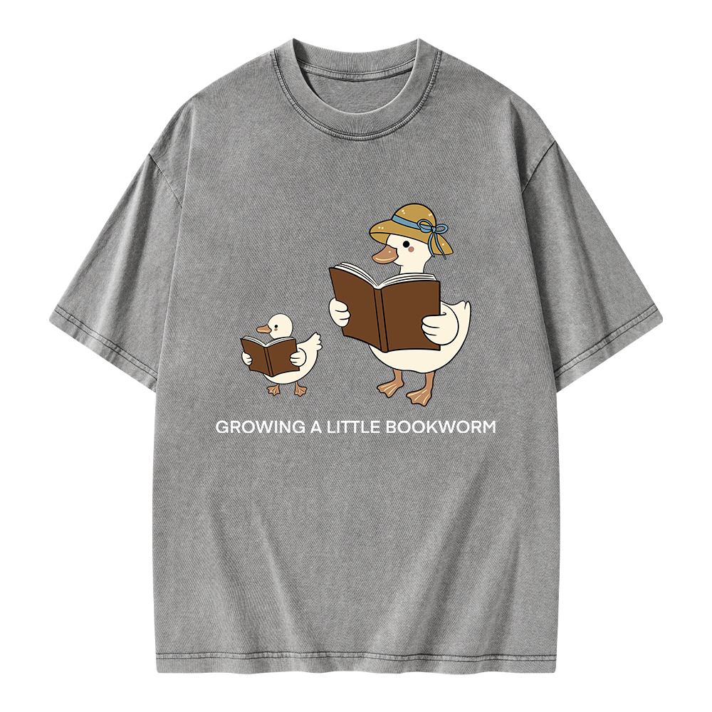 Pagewings Growing A Little Bookworm Unisex Washed T-shirt