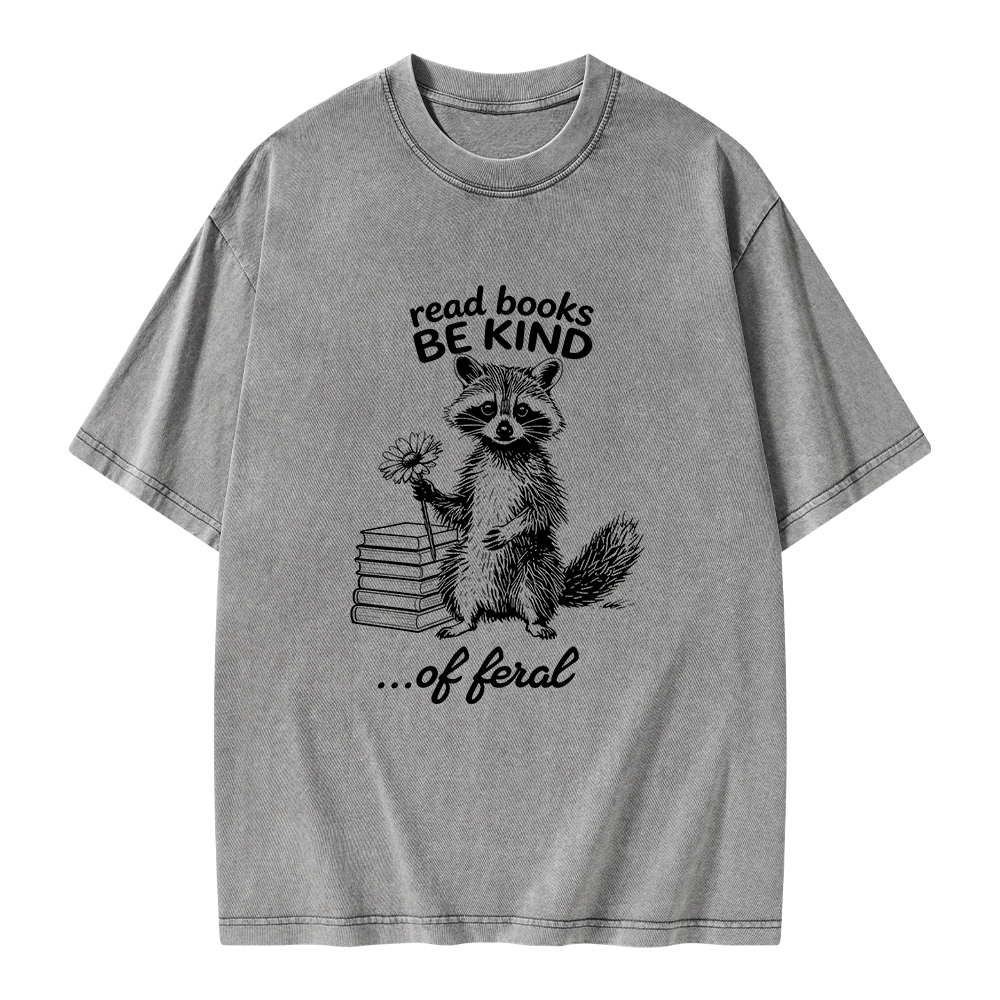 Pagewings Read Books Be Kind of Feral Unisex Washed T-shirt
