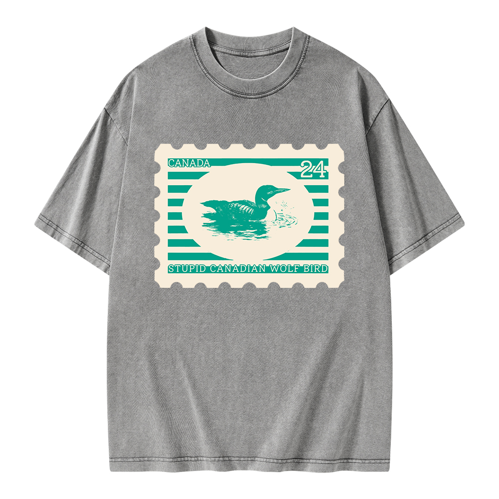 Pagewings Stupid Canadian Wolf Bird Unisex Washed T-shirt