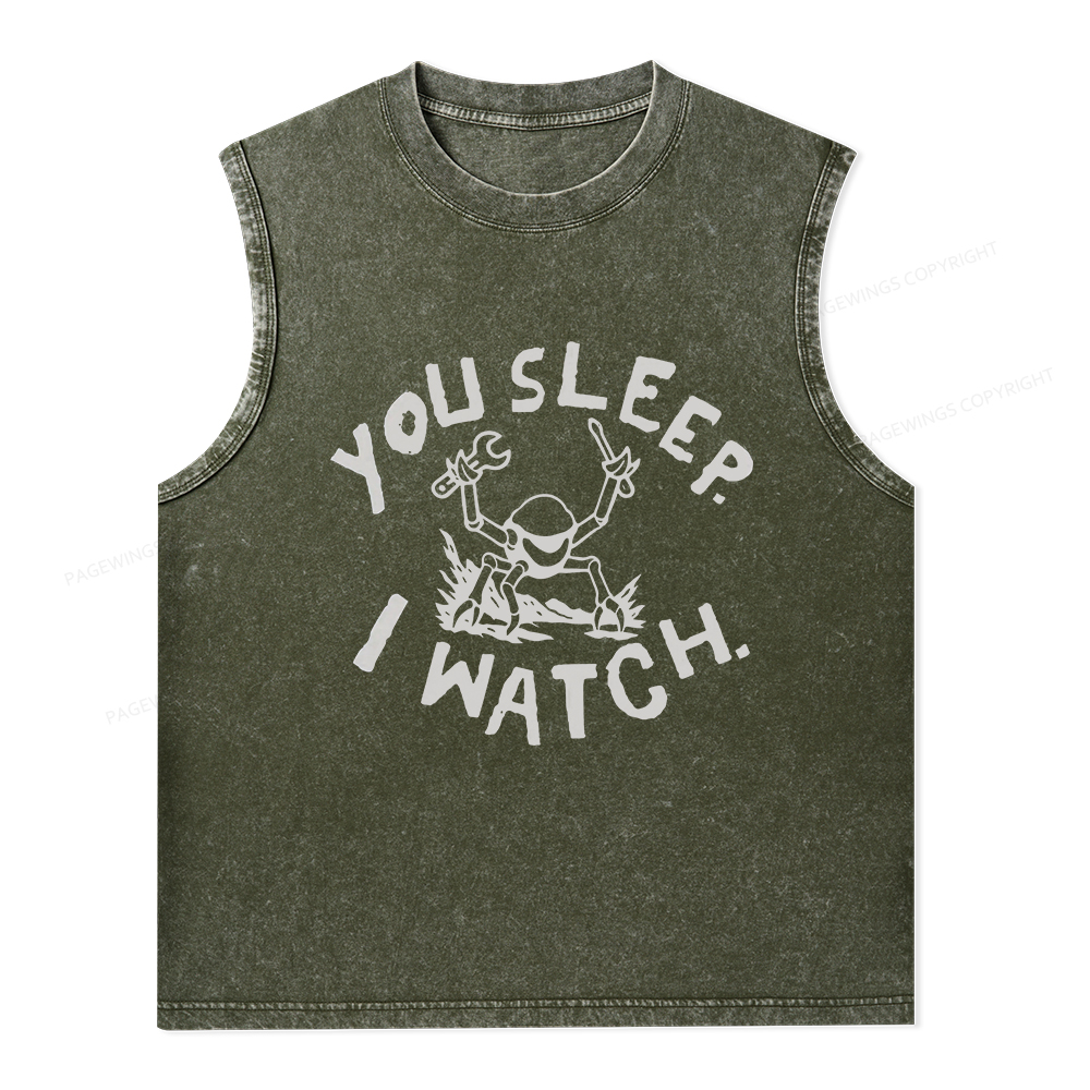 Pagewings You Sleep I Watch Unisex Washed Tank Top