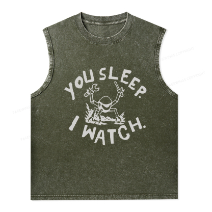Pagewings You Sleep I Watch Unisex Washed Tank Top
