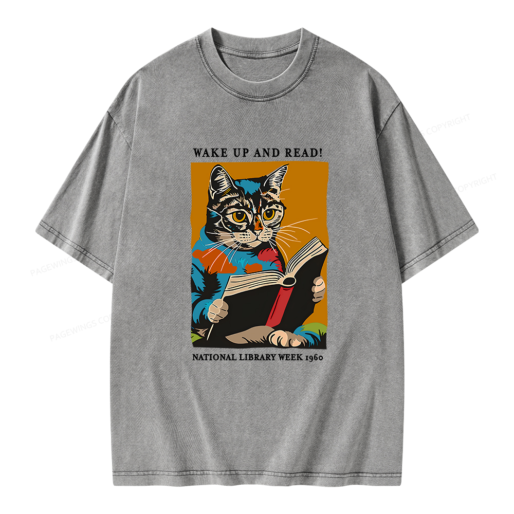 Pagewings Cat Reading Poster Unisex Washed T-shirt