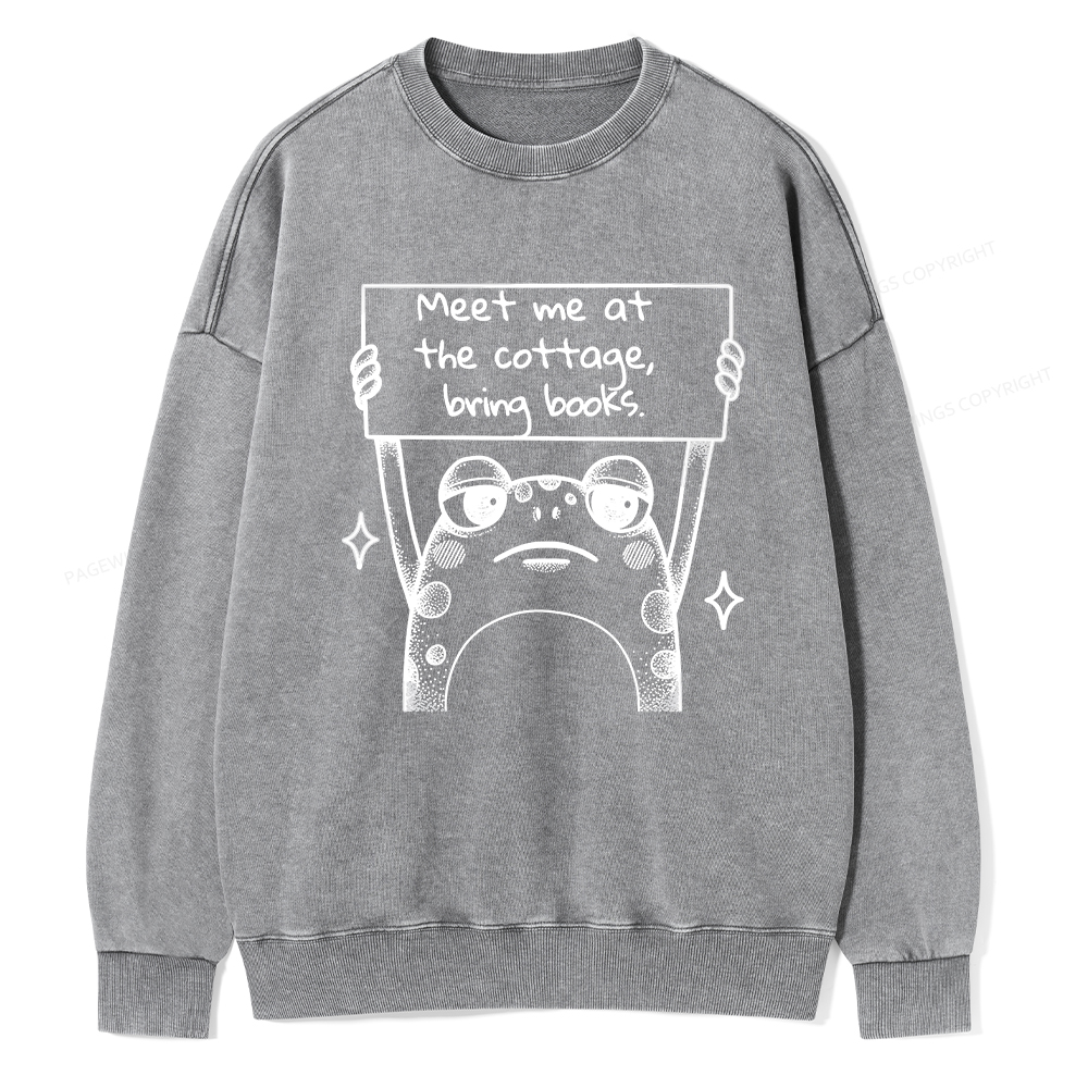 Pagewings Meet Me At The Cottage Bring Books Unisex Washed Sweatshirt