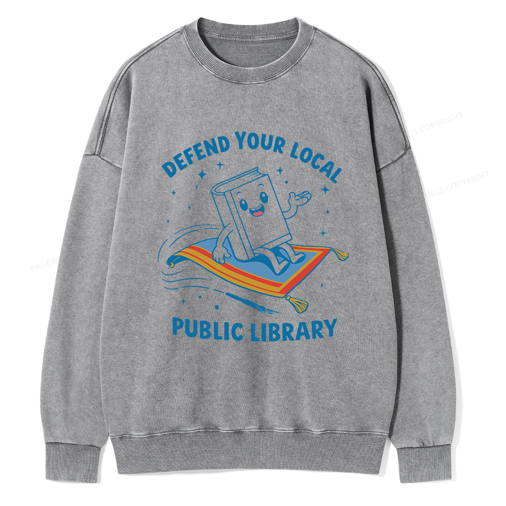 Pagewings Defend Your Local Public Library Unisex Washed Sweatshirt