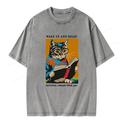 Pagewings Cat Reading Poster Unisex Washed T-shirt