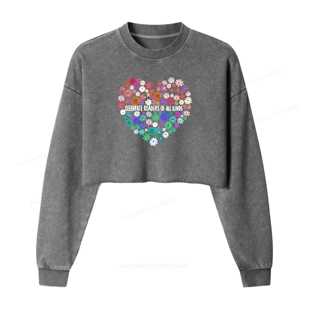 Pagewings Celebrate Readers of All Kinds Washed Crop Sweatshirt
