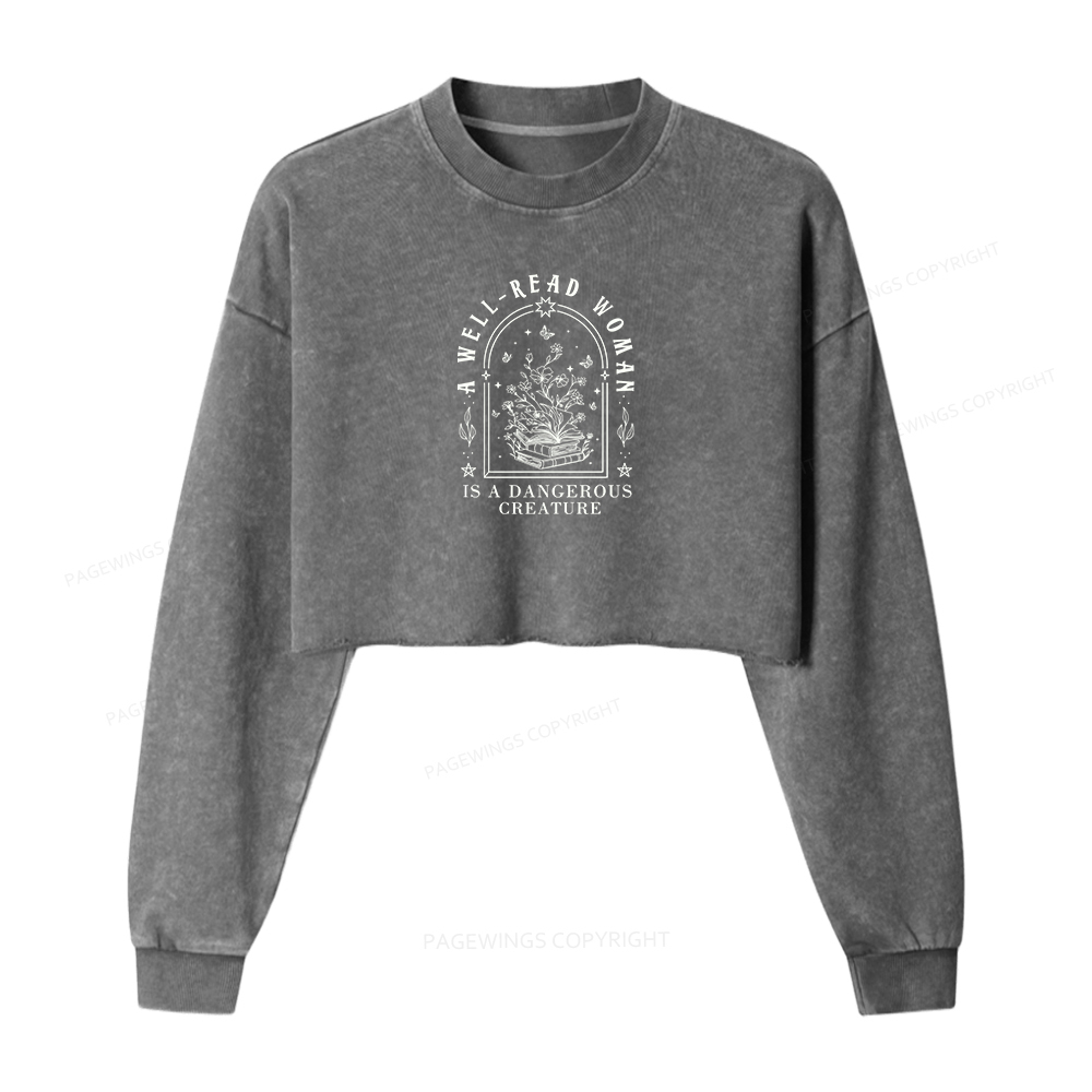 Pagewings A Well Read Woman Is A Dangerous Creature Washed Crop Sweatshirt