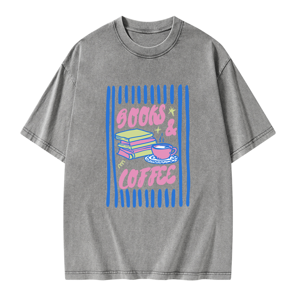 Pagewings Books And Coffee Unisex Washed T-shirt
