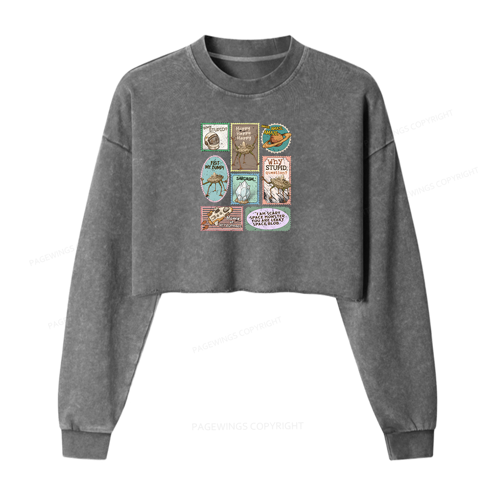Pagewings Amaze Retro Sci-Fi Washed Crop Sweatshirt