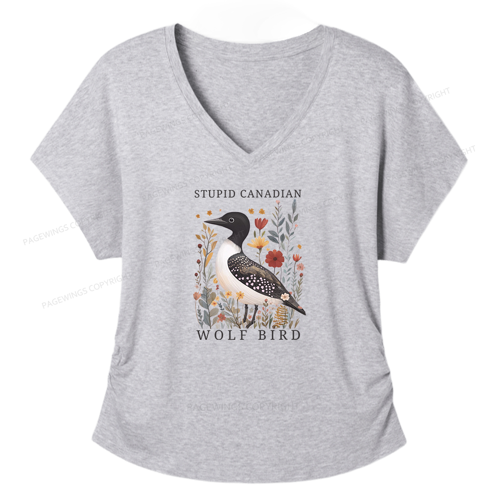Pagewings Stupid Canadian Wolf Bird Women's Modal V-neck T-shirt  