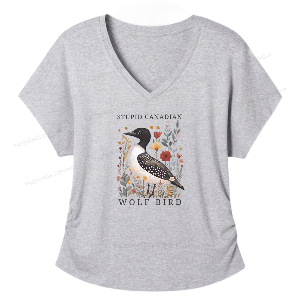 Pagewings Stupid Canadian Wolf Bird Women's Modal V-neck T-shirt  
