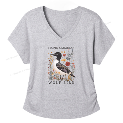 Pagewings Stupid Canadian Wolf Bird Women's Modal V-neck T-shirt  