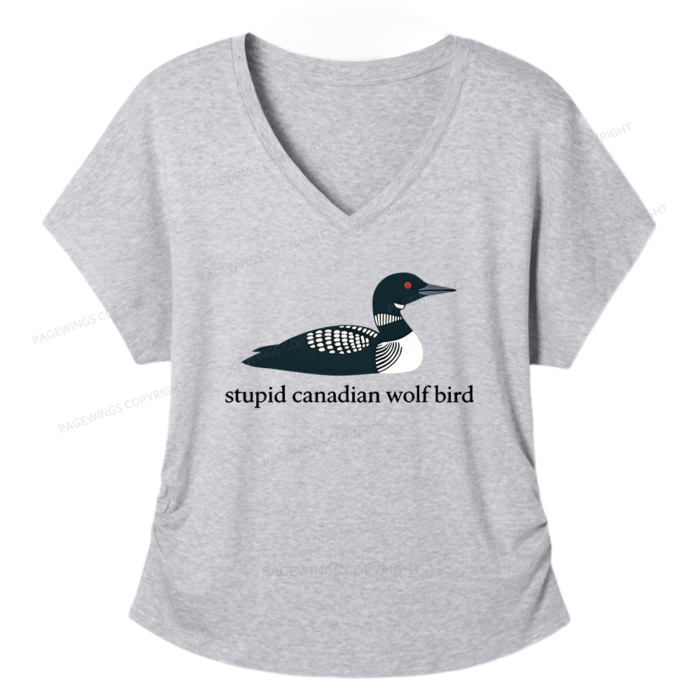 Pagewings Stupid Canadian Wolf Bird Women's Modal V-neck T-shirt  