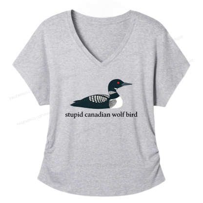 Pagewings Stupid Canadian Wolf Bird Women's Modal V-neck T-shirt  