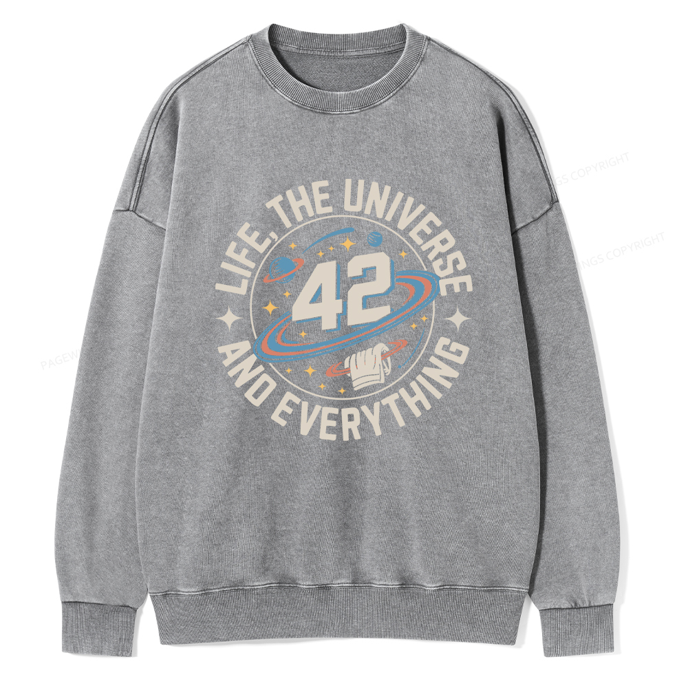 Pagewings Life The Universe And Everything Unisex Washed Sweatshirt