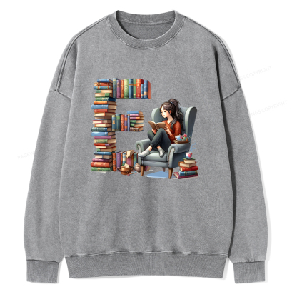 Pagewings Books You Want To Read Form An "E" Unisex Washed Sweatshirt