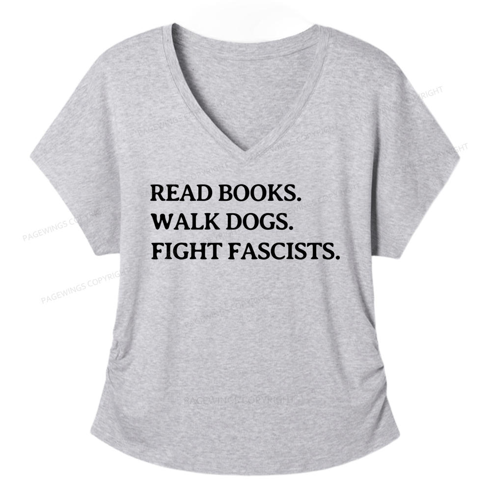 Pagewings Read Books Walk Dogs And Fight Soft Women's Modal V-neck T-shirt