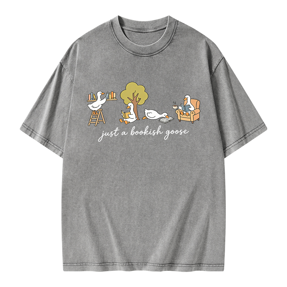 Pagewings Just A Bookish Goose Unisex Washed T-shirt