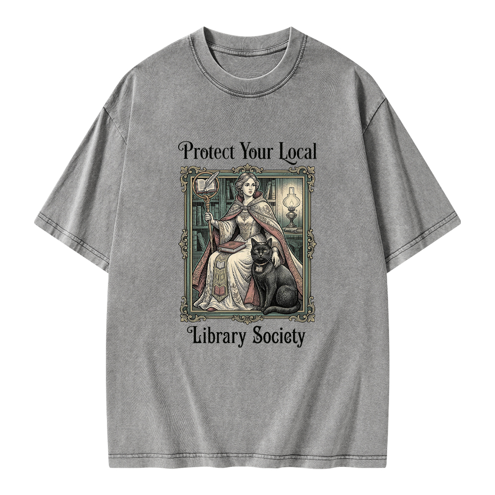 Pagewings Defend Your Local Public Library Unisex Washed T-shirt