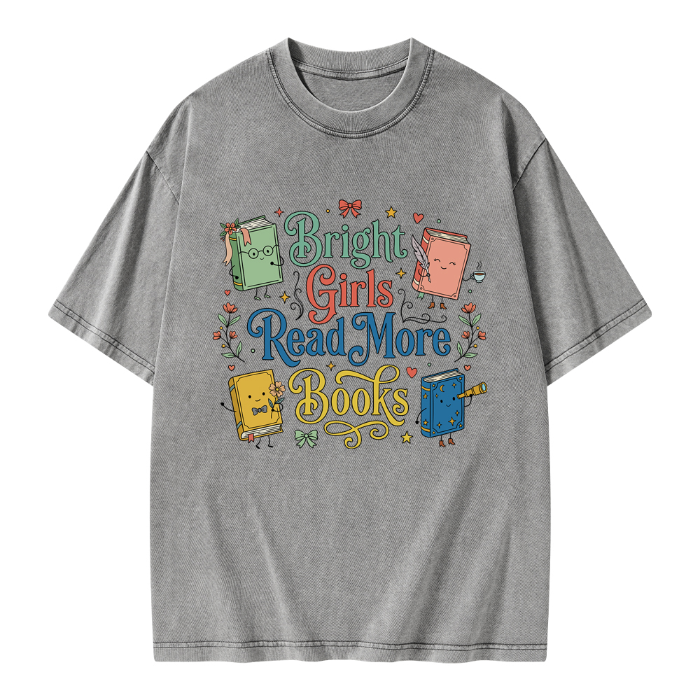 Pagewings Bright Girls Read More Books Unisex Washed T-shirt