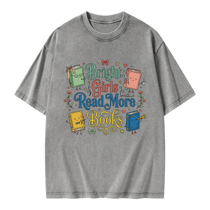 Pagewings Bright Girls Read More Books Unisex Washed T-shirt