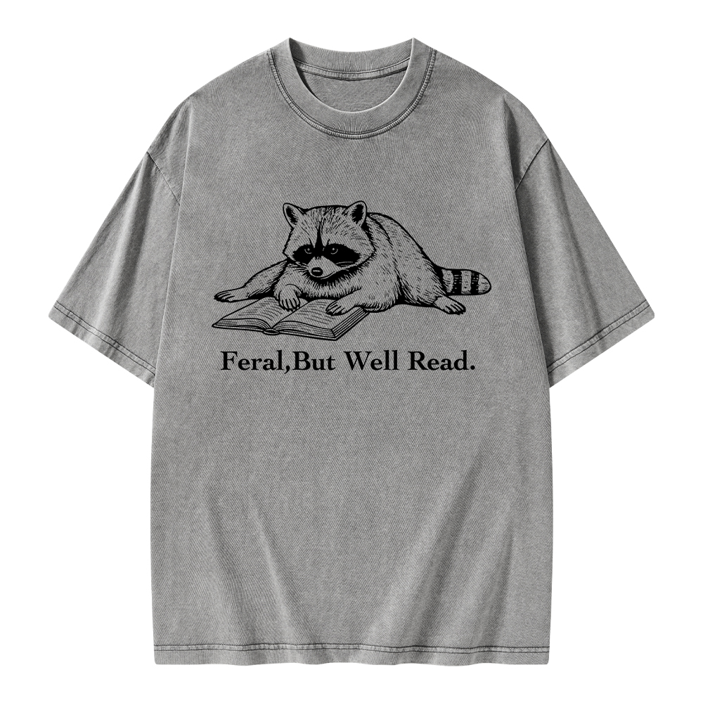Pagewings Bookish Feral Raccoon Unisex Washed T-shirt