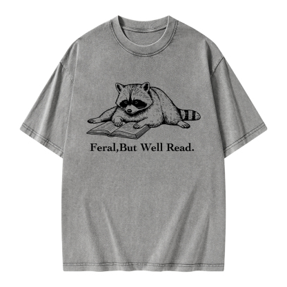 Pagewings Bookish Feral Raccoon Unisex Washed T-shirt
