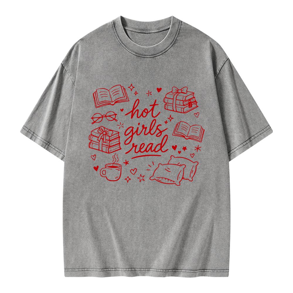 Pagewings Hot Girls Read Unisex Washed T-shirt