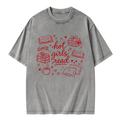 Pagewings Hot Girls Read Unisex Washed T-shirt