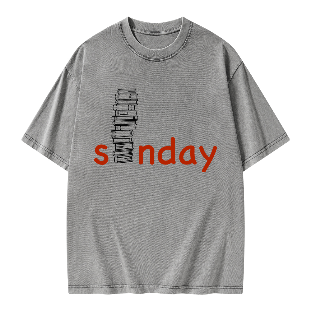 Pagewings Funny Sunday Reading Unisex Washed T-shirt