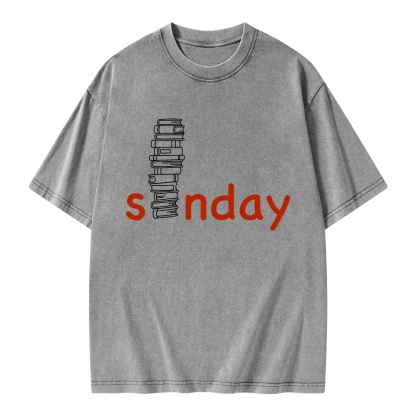 Pagewings Funny Sunday Reading Unisex Washed T-shirt