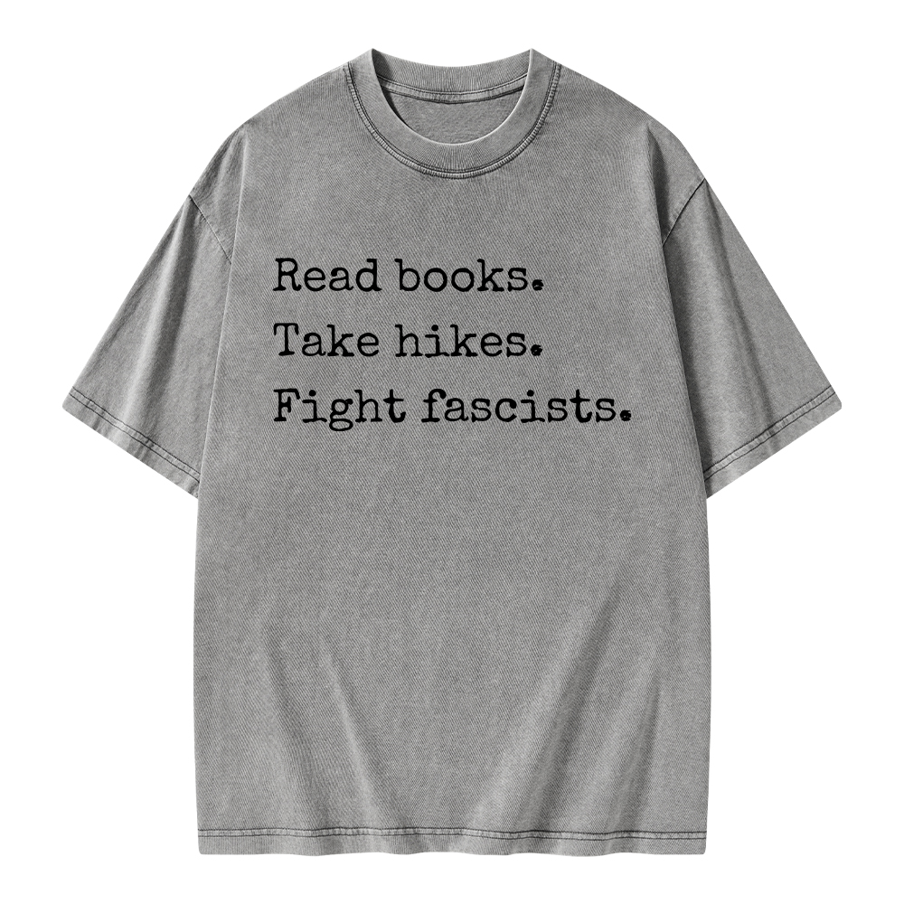 Pagewings Read Books Take Hikes Fight Fascists Unisex Washed T-shirt