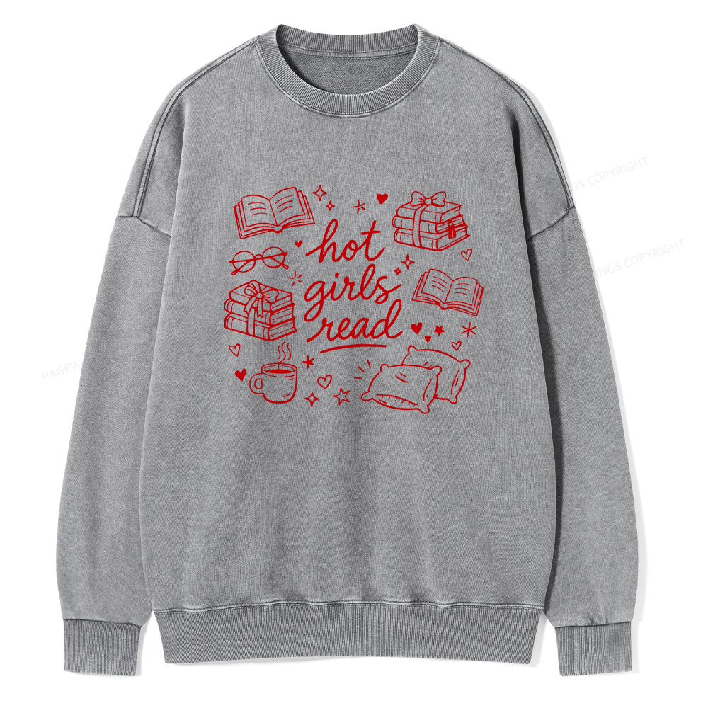 Pagewings Hot Girls Read Unisex Washed Sweatshirt