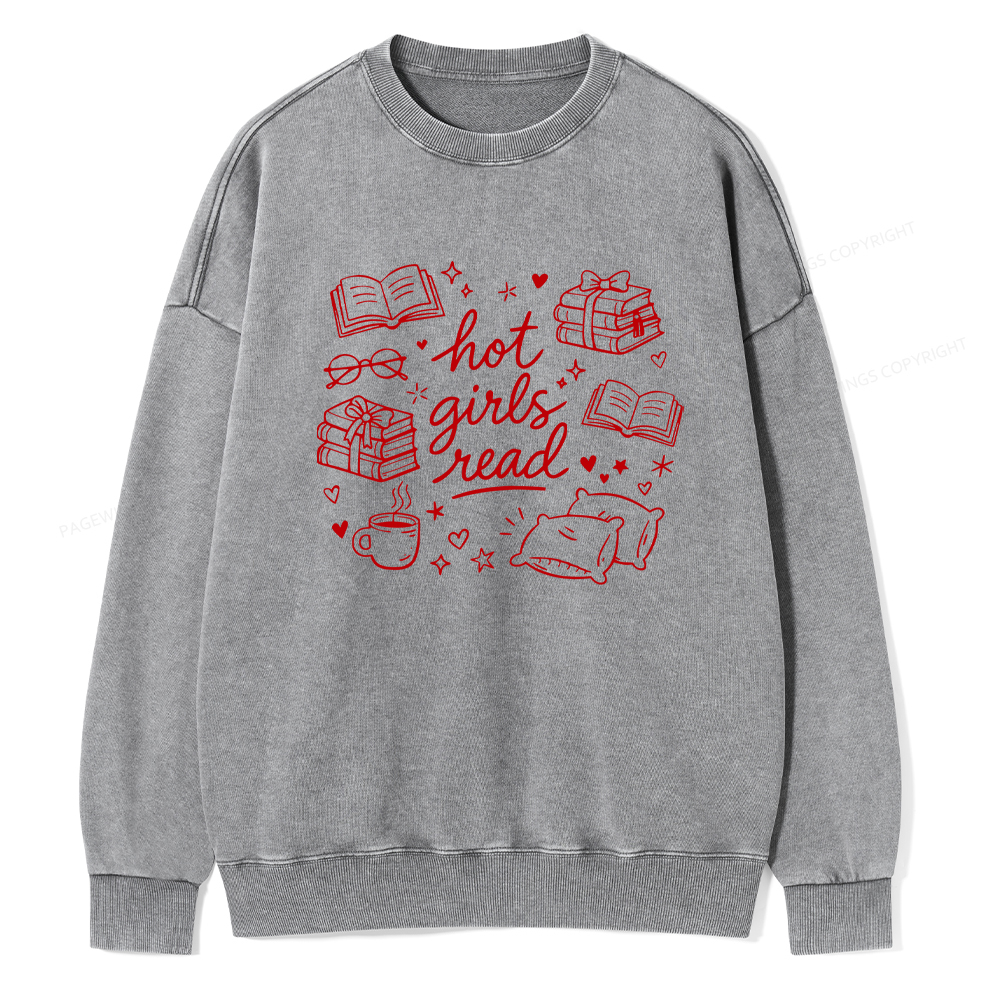 Pagewings Hot Girls Read Unisex Washed Sweatshirt